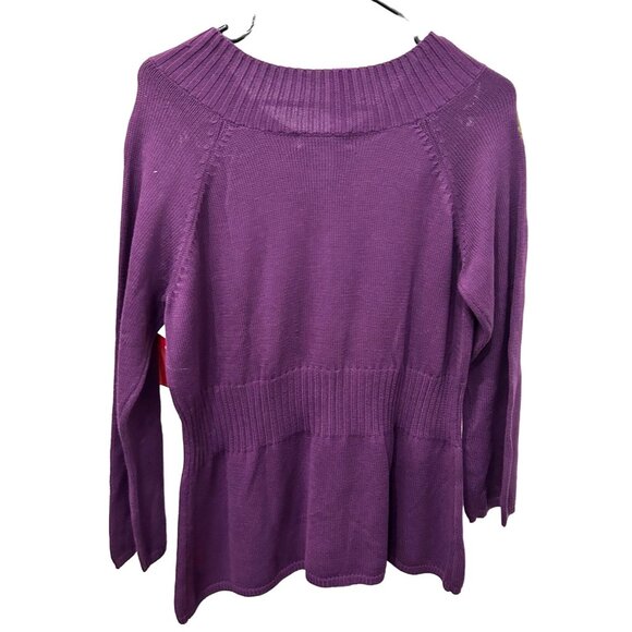 Classic Elements NWT Purple Embroidered Floral Leaf Cardigan Sweater Sz Large - Picture 2 of 9